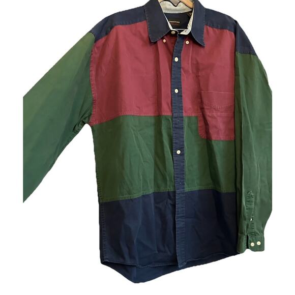 VTG 90s Shirt Mens L Colorblock retro button down 100% Cotton Hip Hop - Picture 2 of 10